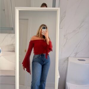 Elegant Red Off-Shoulder Top
